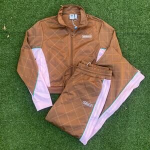 Adidas Women's Track Suit Jacket Pants Brown Pink Green